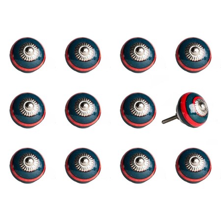 Pipers Pit Ceramic & Metal Navy & Red Knob - 1.5 x 1.5 x 1.5 in., 12PK PI3084777